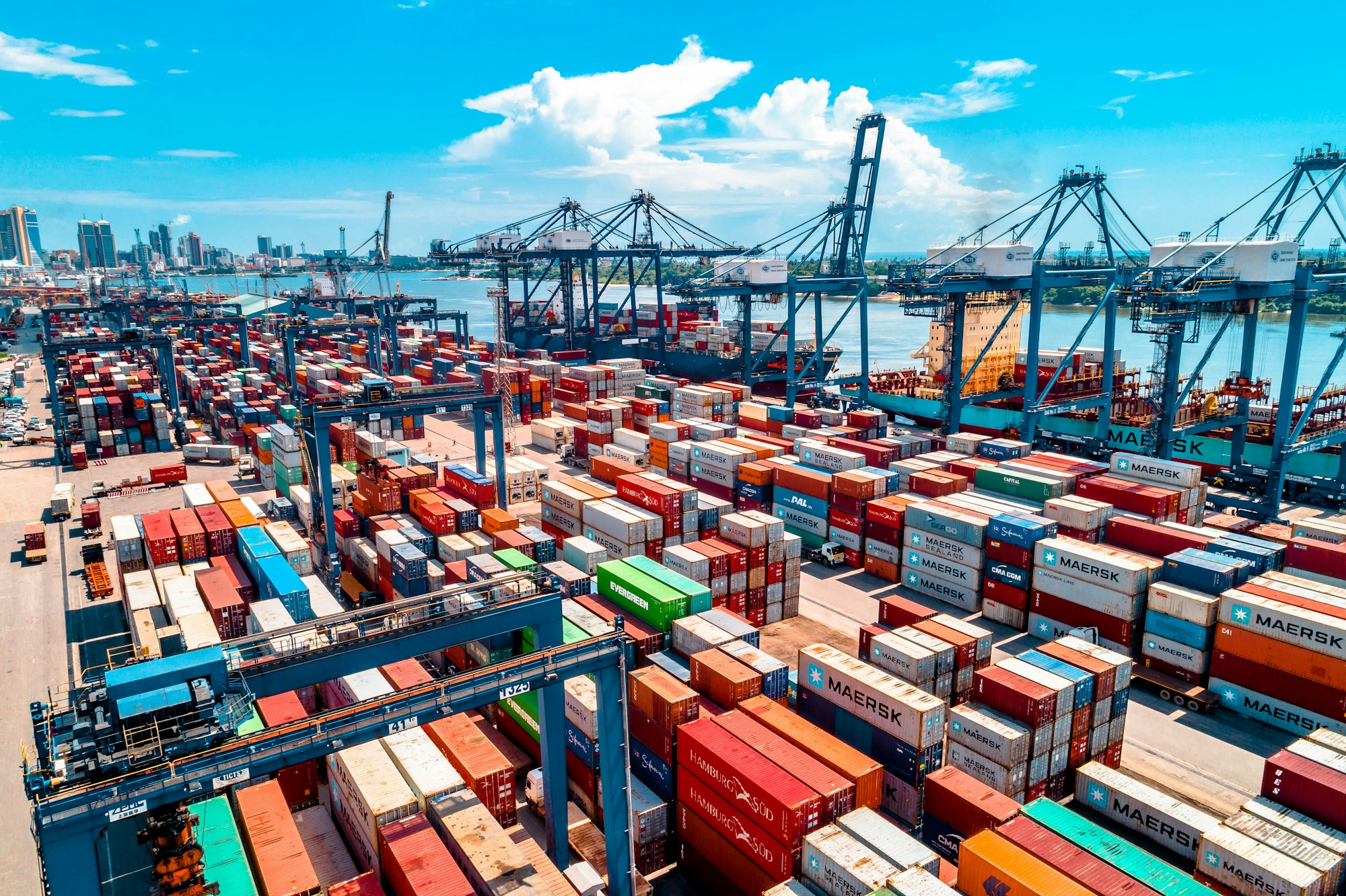 Aerial view of cargo terminals at Dar es Salaam port