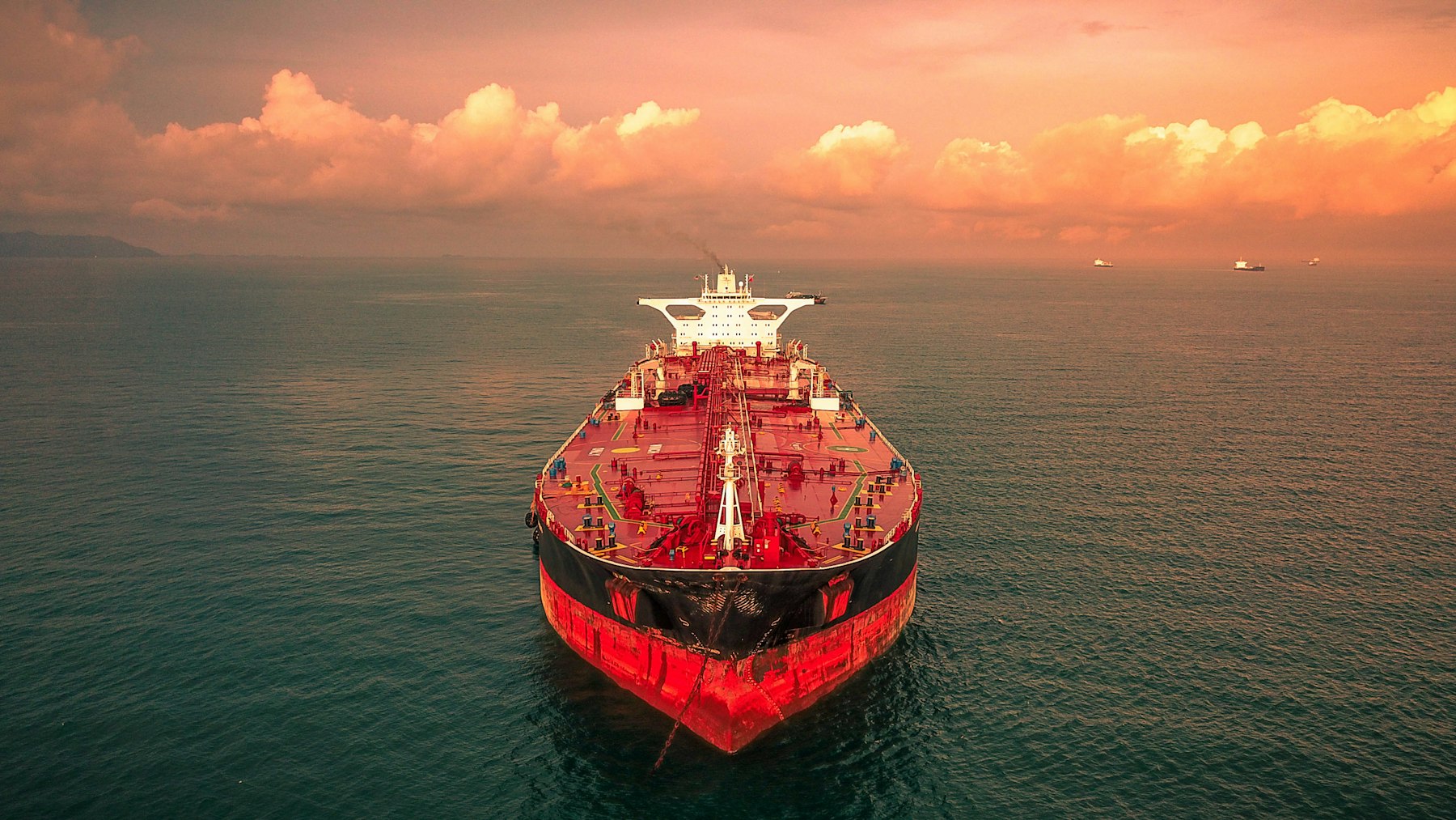 Bow of a marine tanker at anchorage in open water