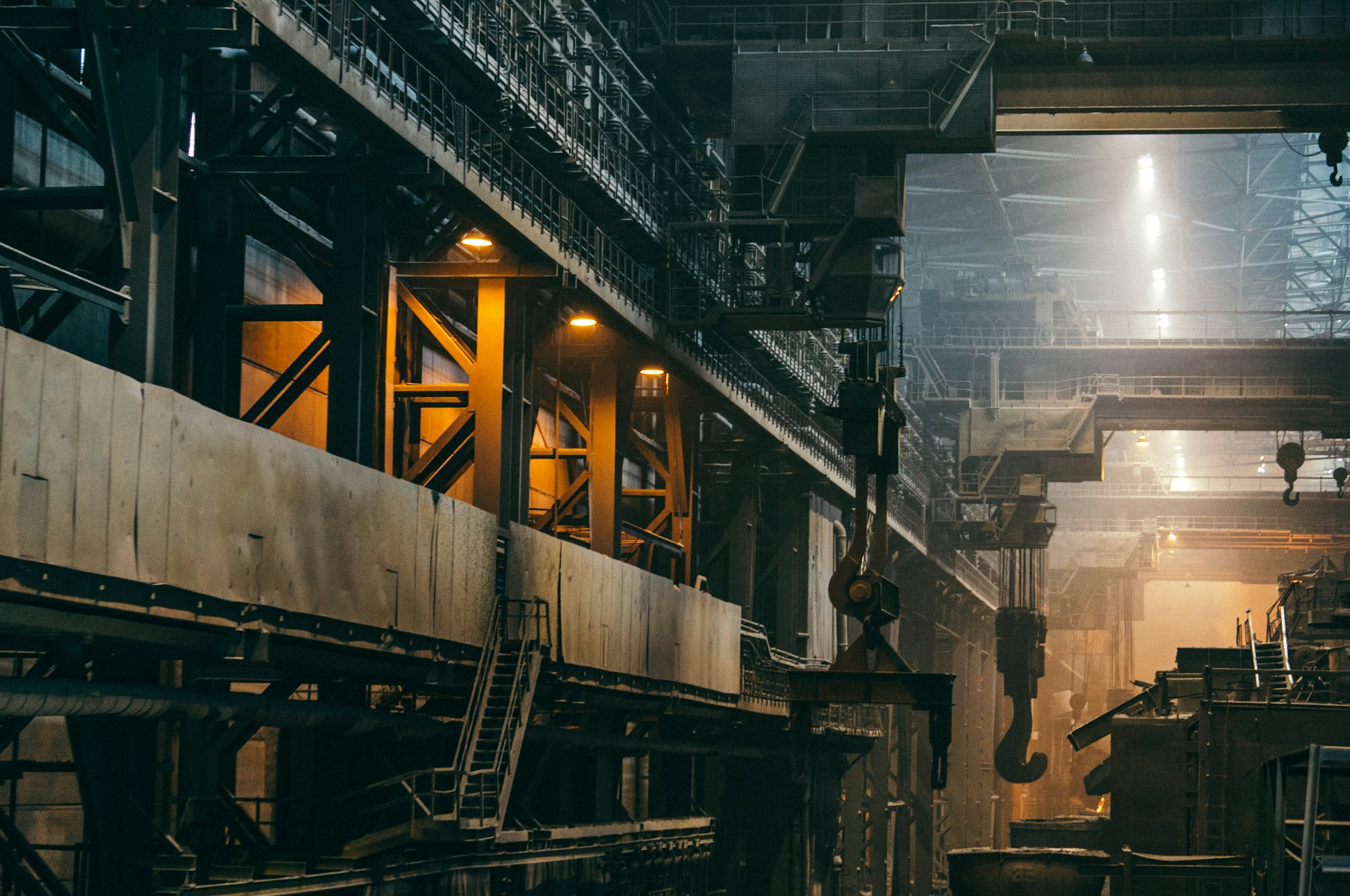 Steelworks interior with industrial handling equipment